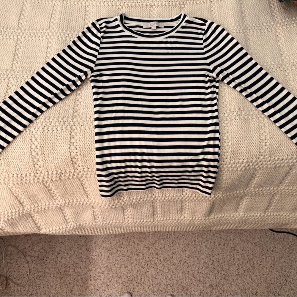LOFT long sleeve modal black white stripe tee